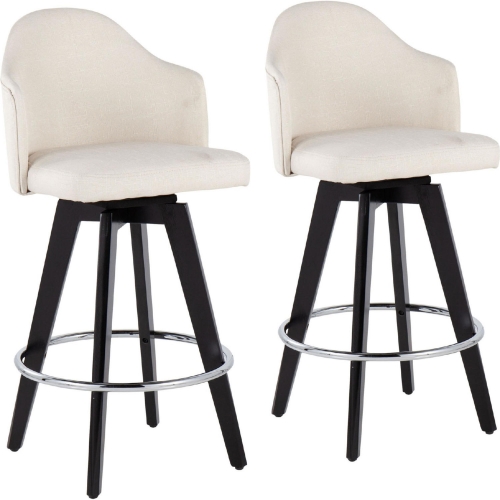 Ahoy 26" Counter Stool in Cream Fabric, Black Wood & Chrome (Set of 2)